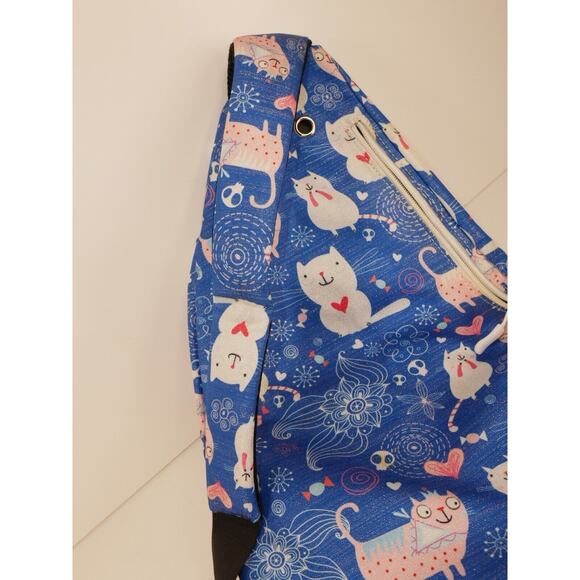 The Kamo Large Sling Crossbody Bag Shimmery Cats Hearts Blue - Picture 11 of 16